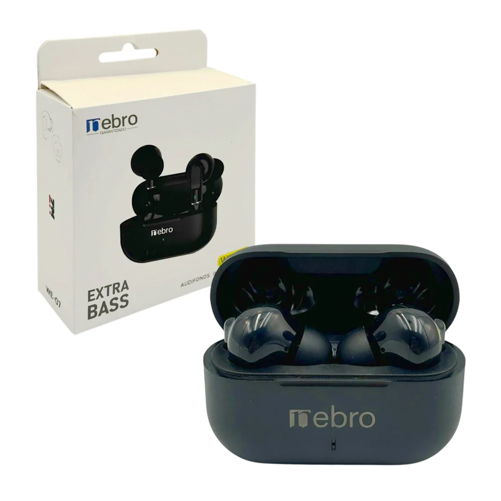 Audífonos bluetooth inalámbricos con estuche de carga en color negro / we-007
