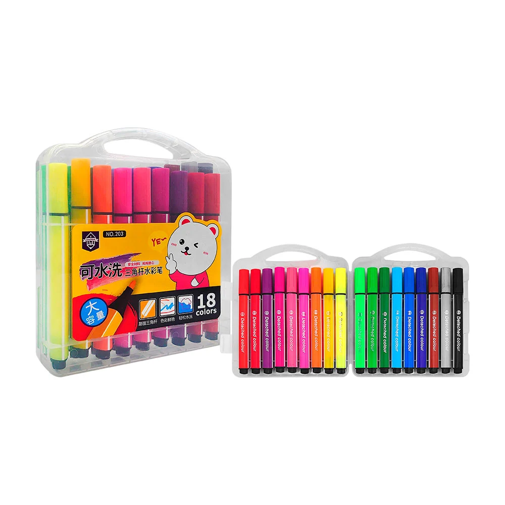 1pza Estuche transparente con 18 marcadores escolares, variedad de colores / 18 colors / chaoran