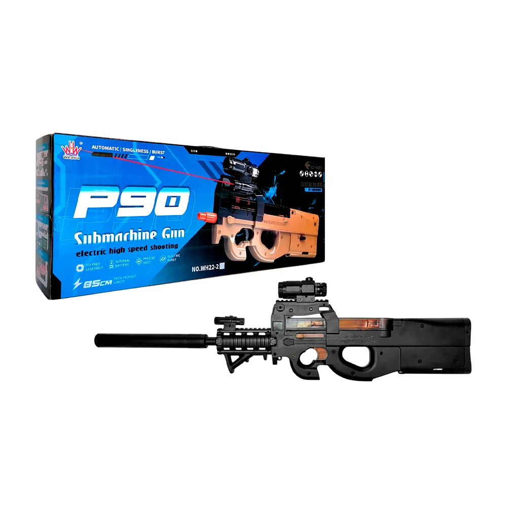 Pistola de hidrogel tipo metralleta p90 automática color negro con tiro eléctrico + accesorios / submachine gun / wh22-1