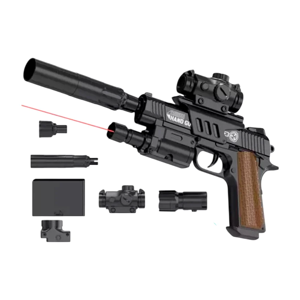 Pistola de hidrogel tipo m1911 eléctrica y manual color negra con accesorios / gel blaster / wh37-1