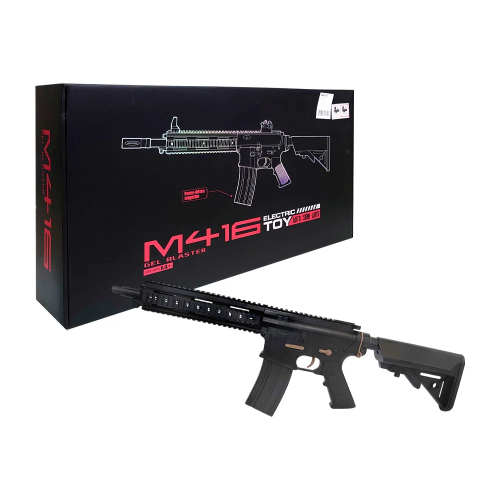 Pistola tipo rifle m416 de hidrogel semiautomática color negra + accesorios / gel blaster / wh50-1