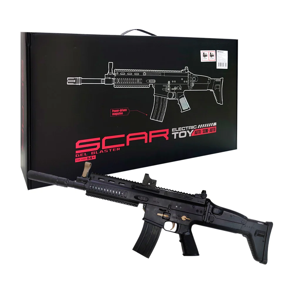 Pistola tipo rifle scar de hidrogel color negra semiautomática recargable con accesorios / gel blaster / wh52-2