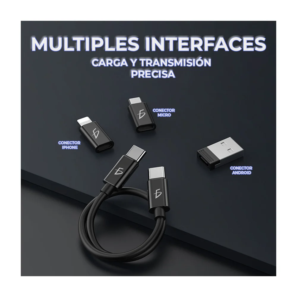 Estuche con cable tipo c a usb-c de 60 watts con diversas entradas intercambiables, variedad de colores