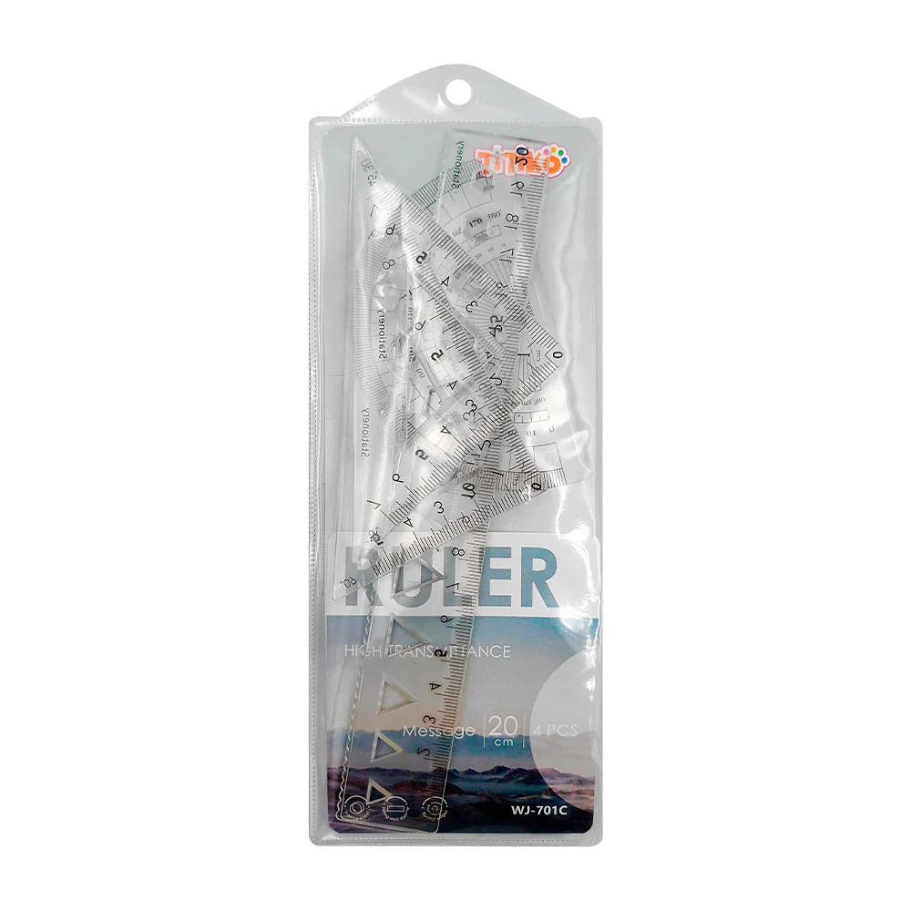 Kit de papelería escolar de 4 piezas, con 1 regla, 2 escuadras y 1 transportador, flexibles, variedad de funciones / titiko / wj-701c / ruler