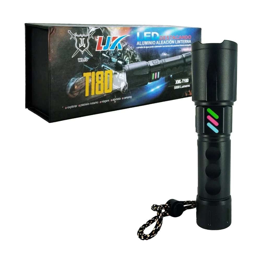 1pza Linterna táctica de mano con batería recargable, modalidades variables de iluminación y asa agarradera, variedad de usos / t180 / xml-t180 / dt-808-504