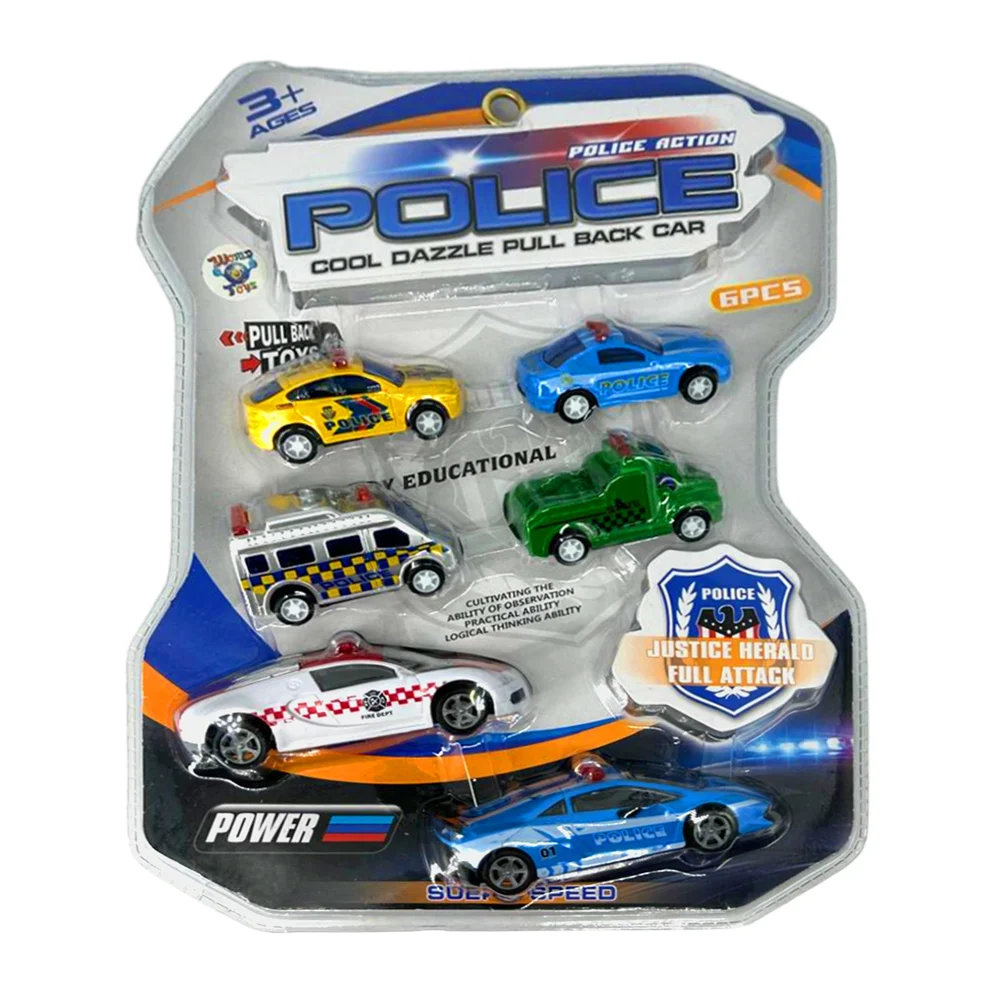Blíster de 6 carros de juguete con temática de policía, variedad de modelos y colores / police / wt3691