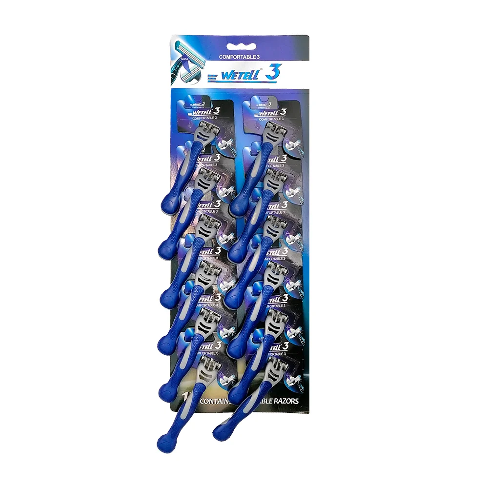 Paquete con 12 rastrillos desechables de triple hoja para caballero / wetell 3 / k014