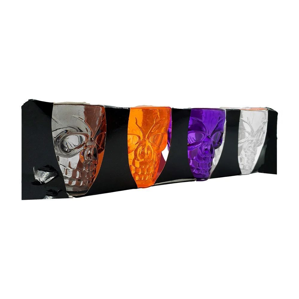 Paquete con 4 vasos tequileros traslúcidos en forma de calavera, variedad de colores / x-680