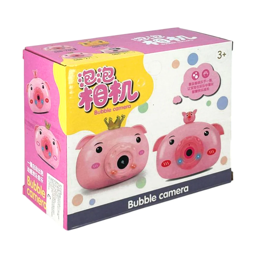 Cámara en forma de cerdito lanza burbujas + 2 botes de agua con jabón y correa / bubble camera / 588-26