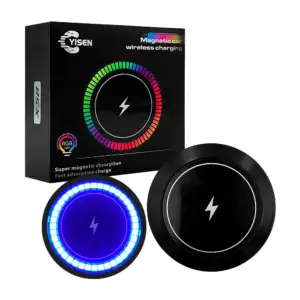 Cargador magnético yisen con luces rgb para telefono, 15w + gancho pa…