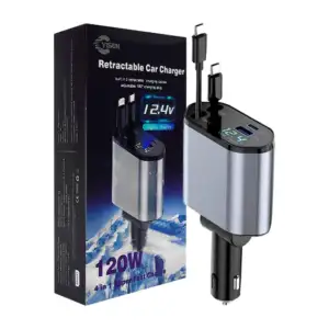 Cargador para carro yisen con 2 cable retráctiles de entrada tipo c -…