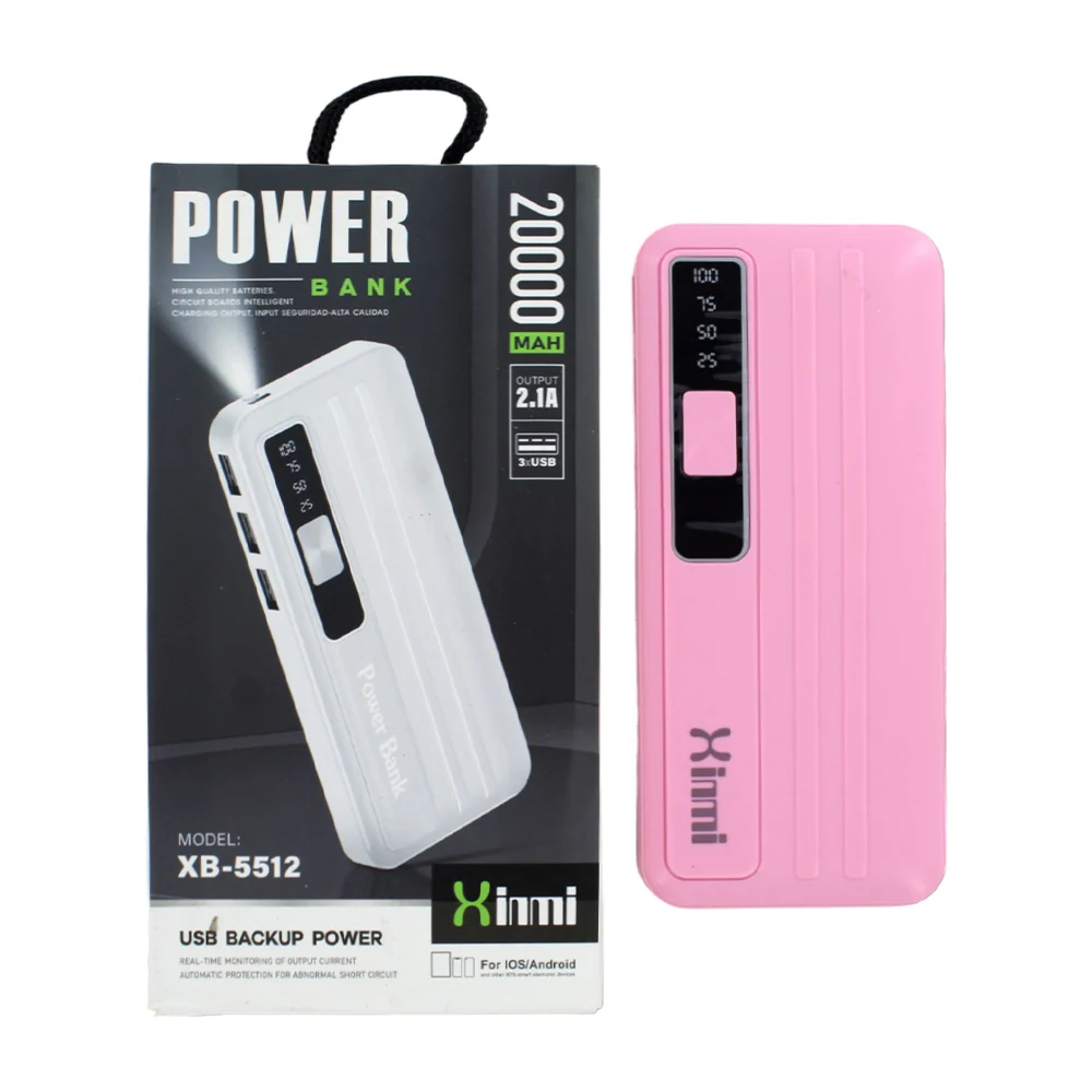 Power bank de 20000mah con entrada 2.1a, lámpara y 3 puertos usb, variedad de colores / xb-5512