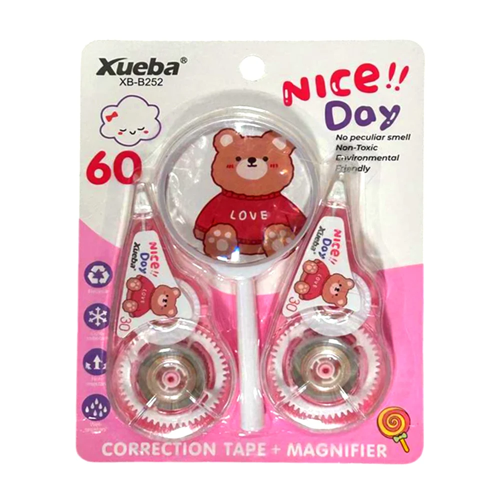 Blíster 2 correctores de cinta y lupa pequeña con mango de plástico / xueba / v83