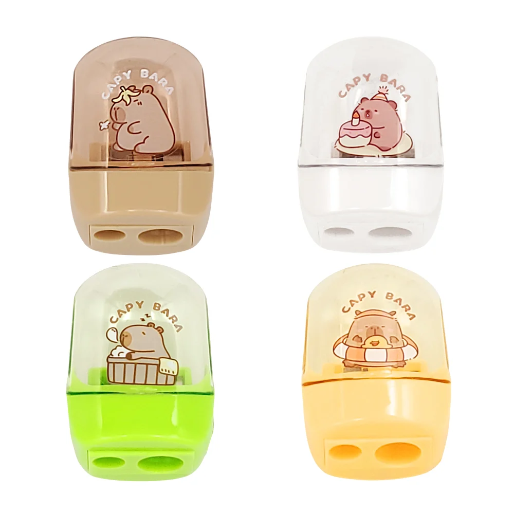 1pza Sacapuntas doble de plástico con depósito para basura y estampado de capibara, variedad de colores / capy bara / km9328c