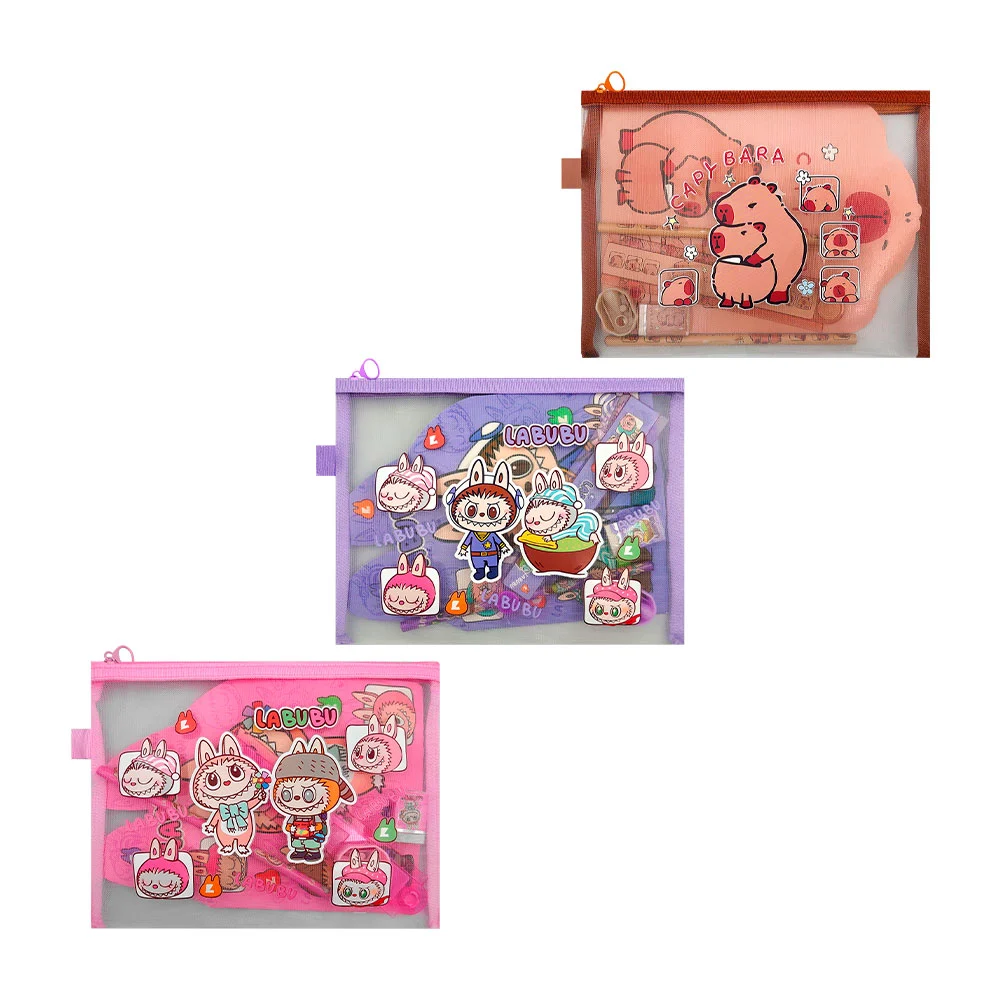 Estuche lapicera-colorera con libreta sencilla, 2 lápices, regla, sacapunta y borrador, temática de animales o personajes animados, variedad de modelos y colores / xd-46 / 3355 / c35