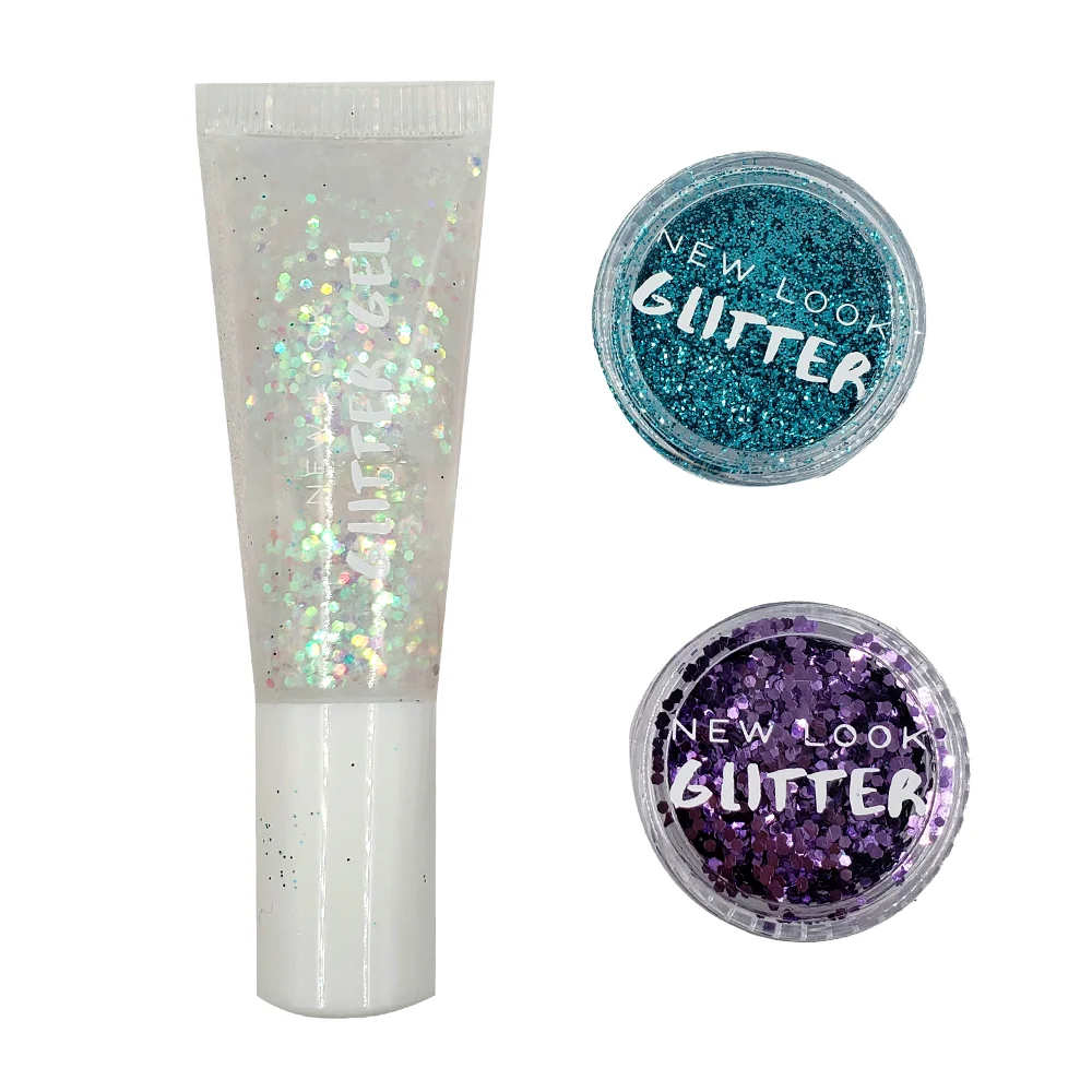 Set glitter spirit con diamantina, stickers de gemas, brillo para cabello y cuerpo / new look