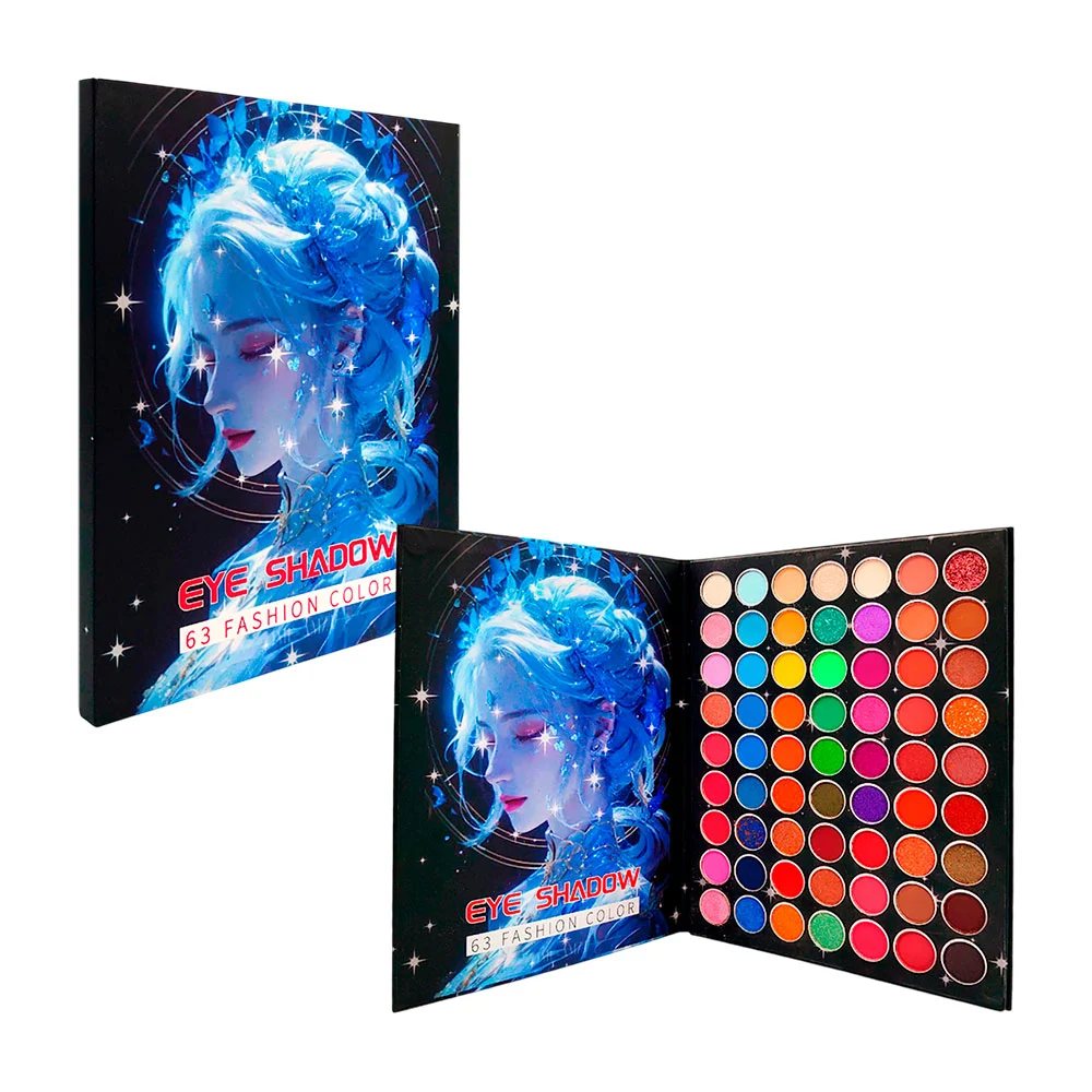 Paleta con 63 sombras para maquillaje tonos luminosos, efecto matte o con glitter, variedad de tonos / xd-63 / 63 fashion color / eye shadow / 63b / 362533