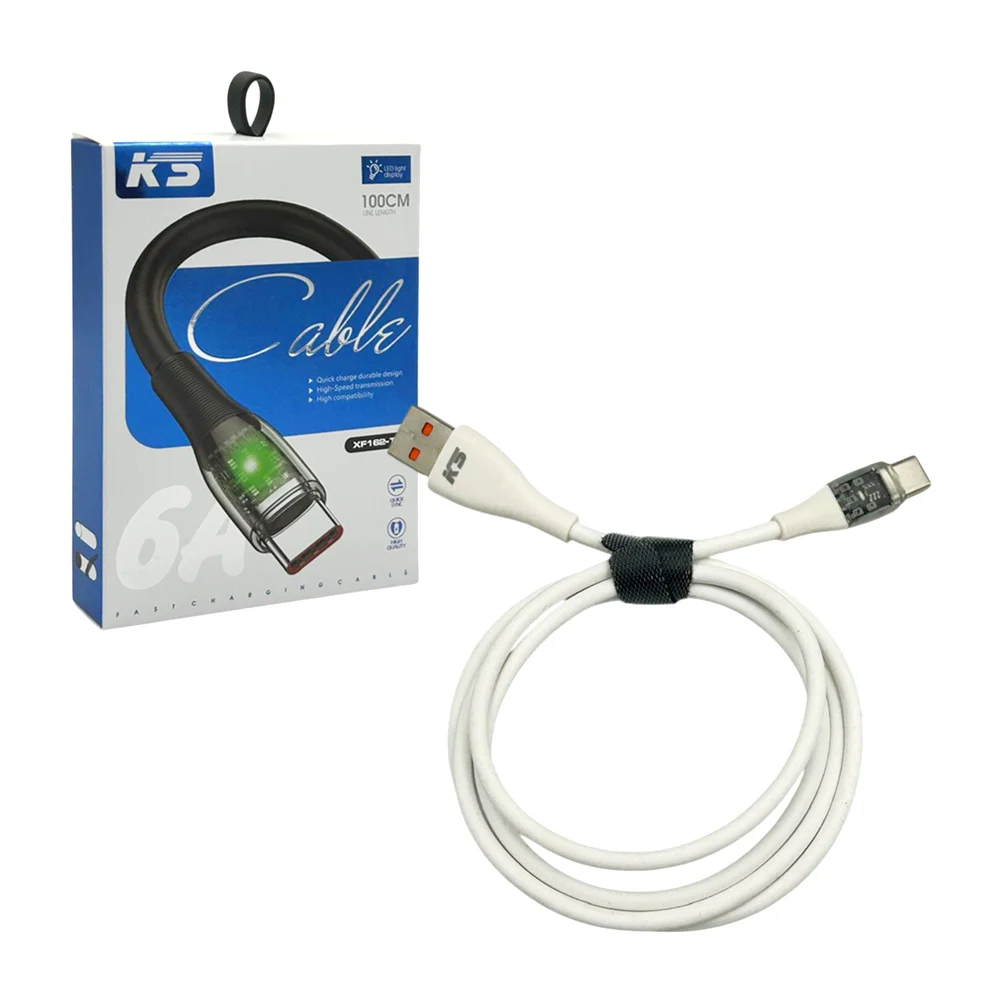 Cable usb de 100cm negro o blanco con entrada tipo c y luz led para carga y tranferencia de datos / xf162-tc