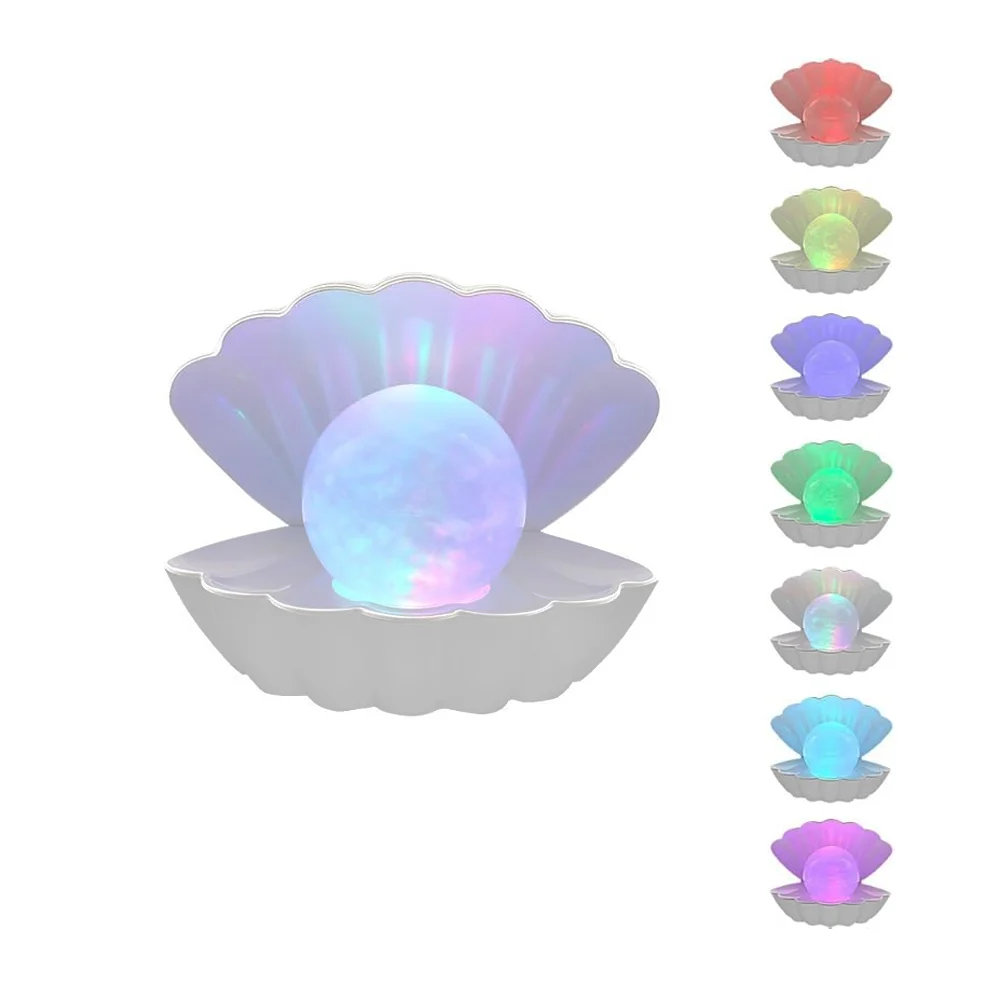 Lámpara recargable en forma de concha almeja con perla de luz led rgb, variedad de colores 19x17cm / clam shell lamp