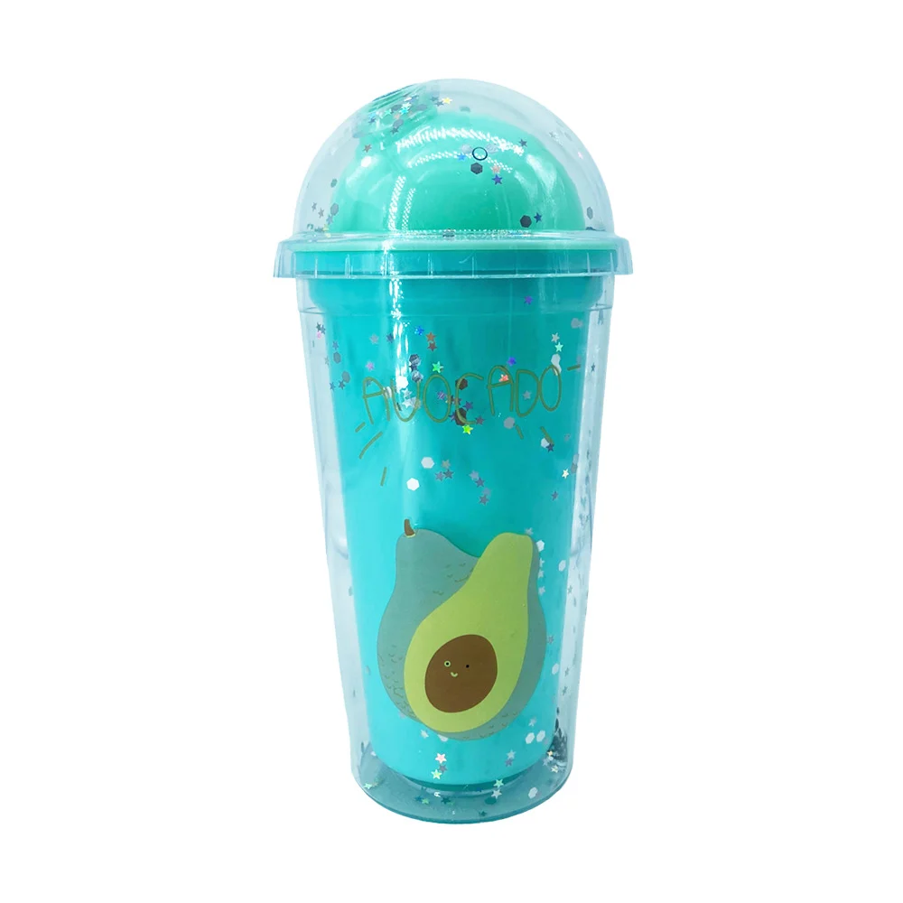 Vaso de acrílico con estampado de aguacate + tapa de domo con diamantina / xh1818