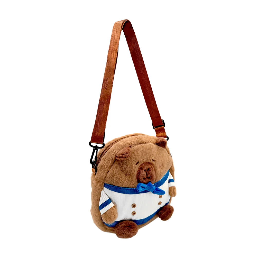 Bolsa pequeña infantil redonda afelpada con diseño de capibara con traje, variedad de colores / xh-920 / bolsa capibara