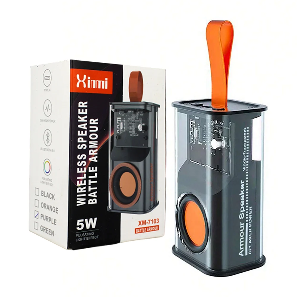 Bocina pequeña bluetooth con cubierta transparente y luz led rgb, variedad de colores / xm-7103