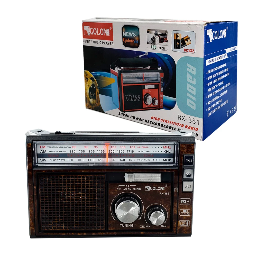 Bocina radio fm/am/sw con linterna, correa + entrada para usb y tf, variedad de colores y modelos / xm-7506