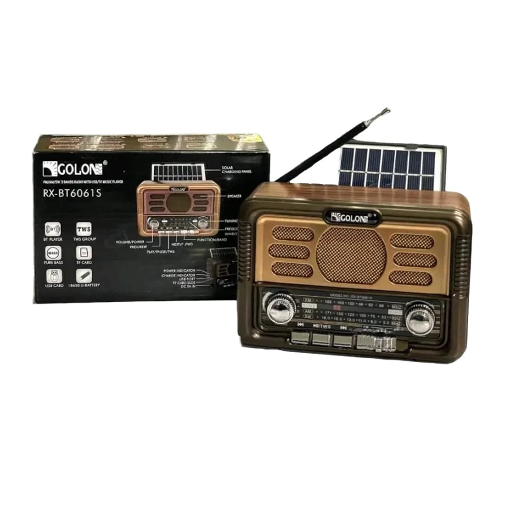 Bocina radio fm/am/sw con panel solar + entrada para usb y tf, variedad de colores / rx-bt6061s