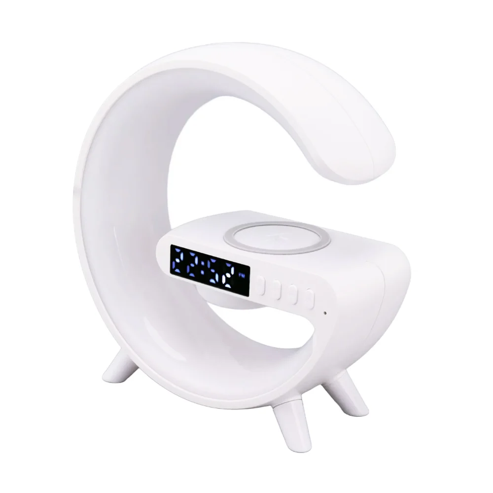 Lámpara bocina chica rgb con cargador inalámbrico y reloj para teléfono celular en forma de g / g63 / xm-8402