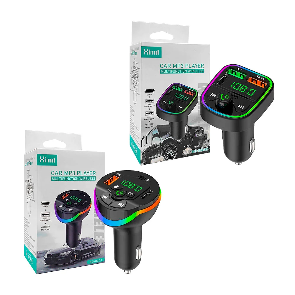 Plug xinmi mp3 receptor bluetooth, manos libres con puerto de carga USB y usb-c y pantalla digital, variedad de modelos / xo-8301 / xo-8302 / fm car kit