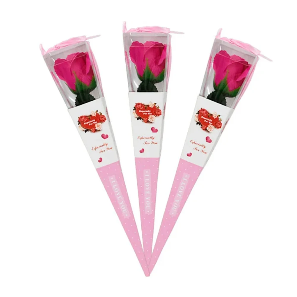 Rosa artificial con hojas en caja con listón / xq-205