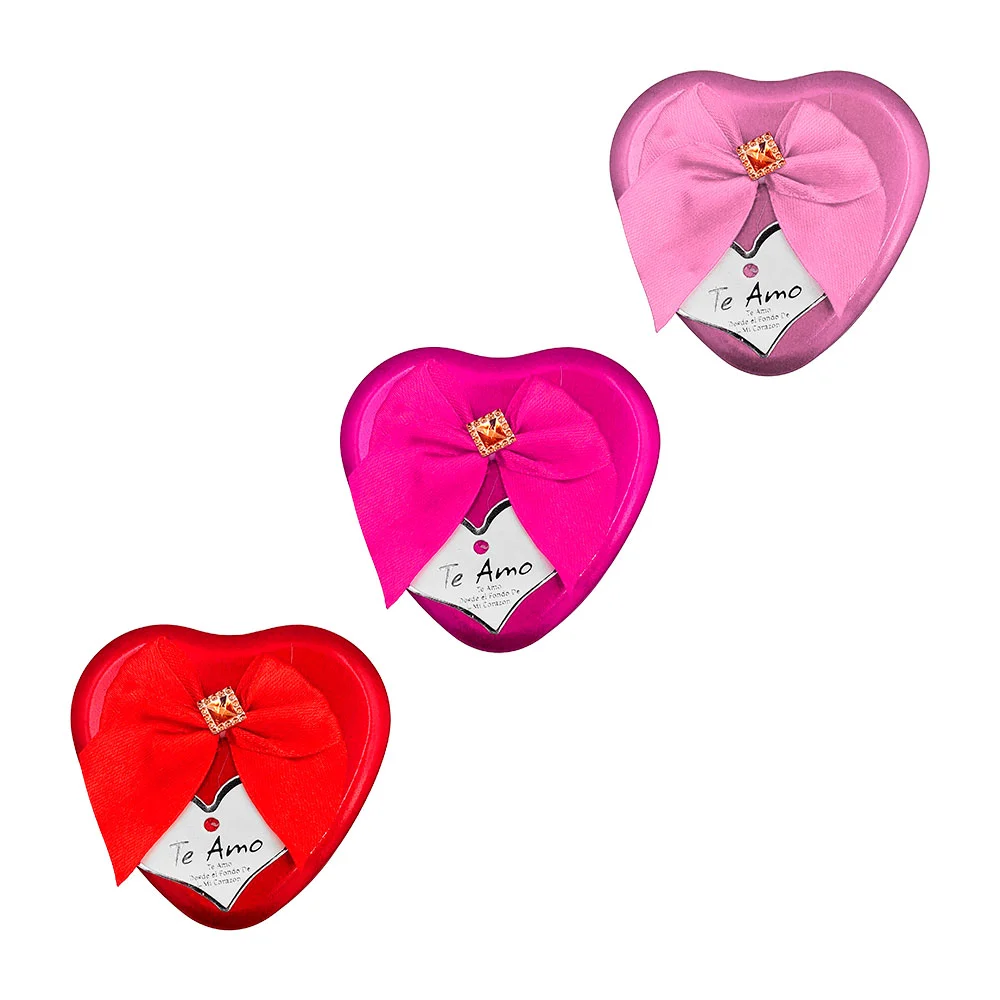 Estuche metálico mediano en forma de corazón con rosas artificiales, collar y aretes, variedad de colores / te amo / xq-255