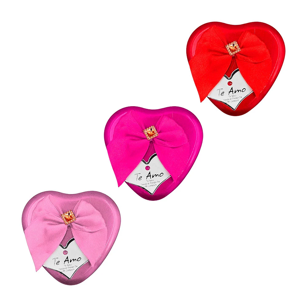 Estuche metálico chico en forma de corazón con rosas artificiales, collar y aretes, variedad de colores / te amo / xq-257