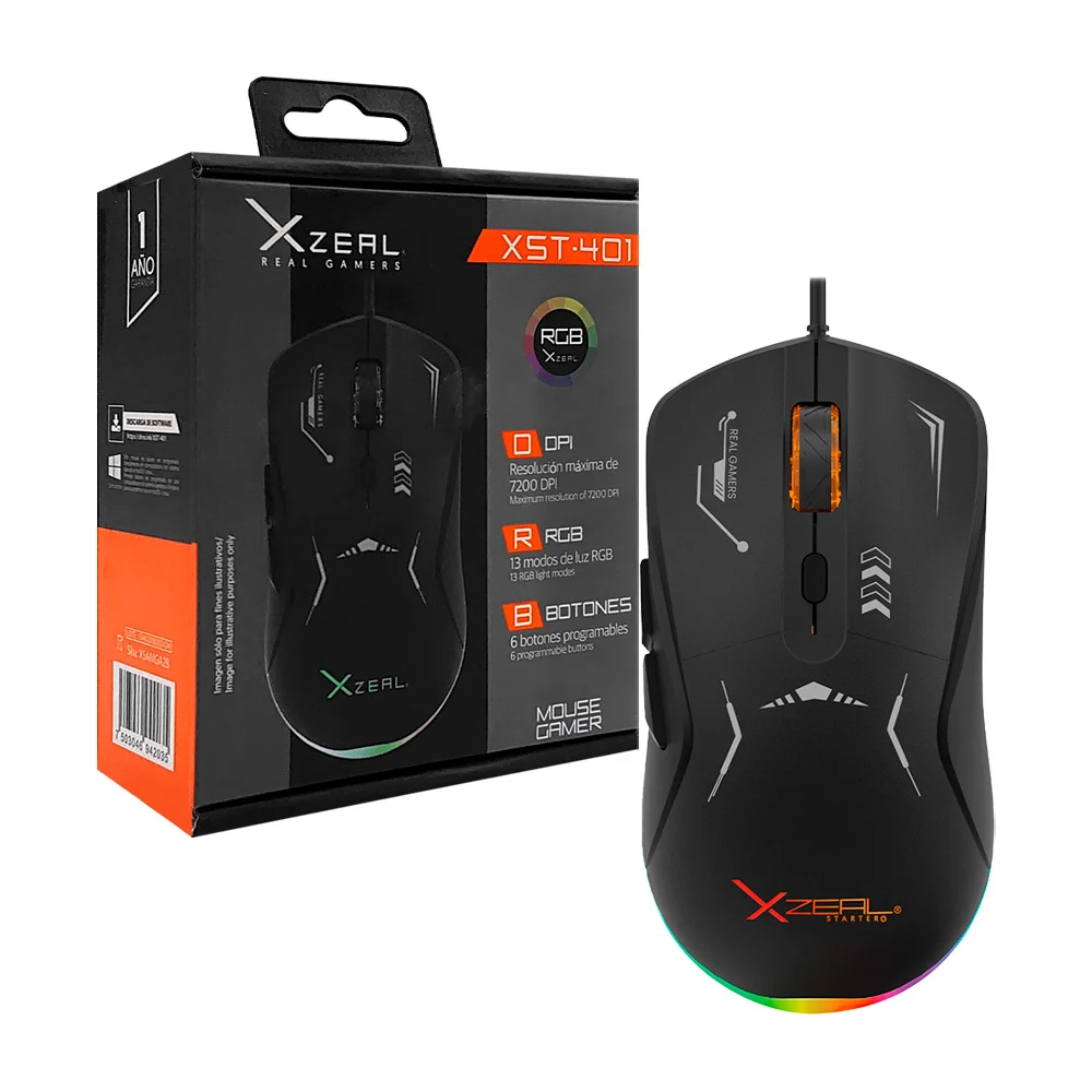 Ratón / mouse gamer xzeal con rgb, botones laterales, control de dpi, 13 modos de luz / xsamga2b