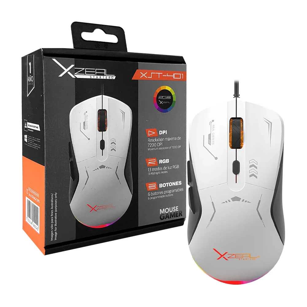 Mouse alámbrico gamer con 13 modos de luz rgb, 6 botones programables, cable de 1.5m, variedad de colores / xsamga2wb