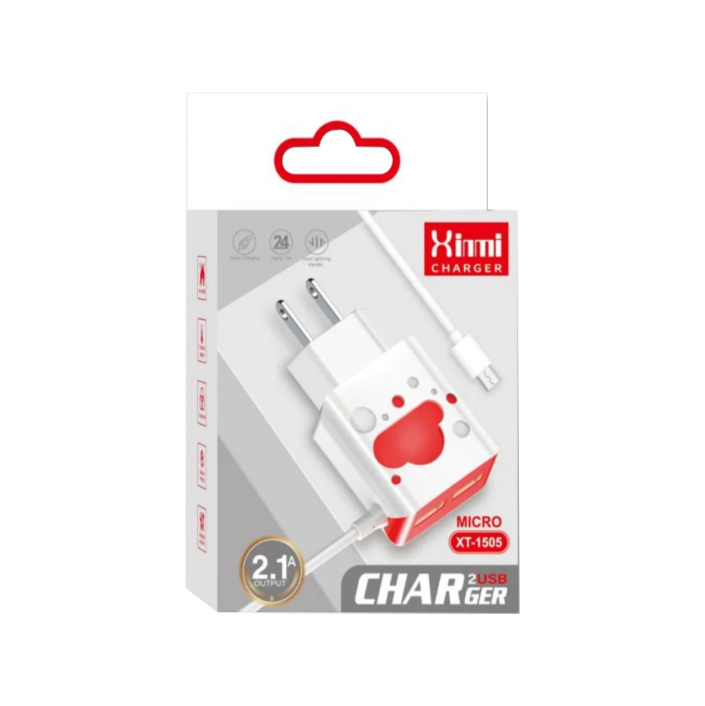 Combo cargador con entrada micro tipo v8 y 2 puertos usb para carga, variedad de colores / xt-1505