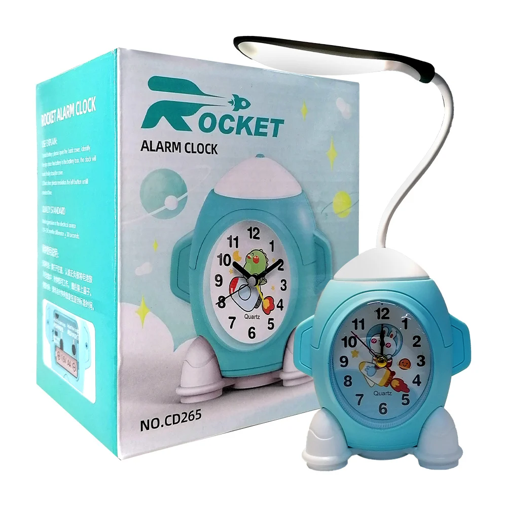 Reloj con alarma en forma de cohete y lámpara flexible, variedad de colores / cd264