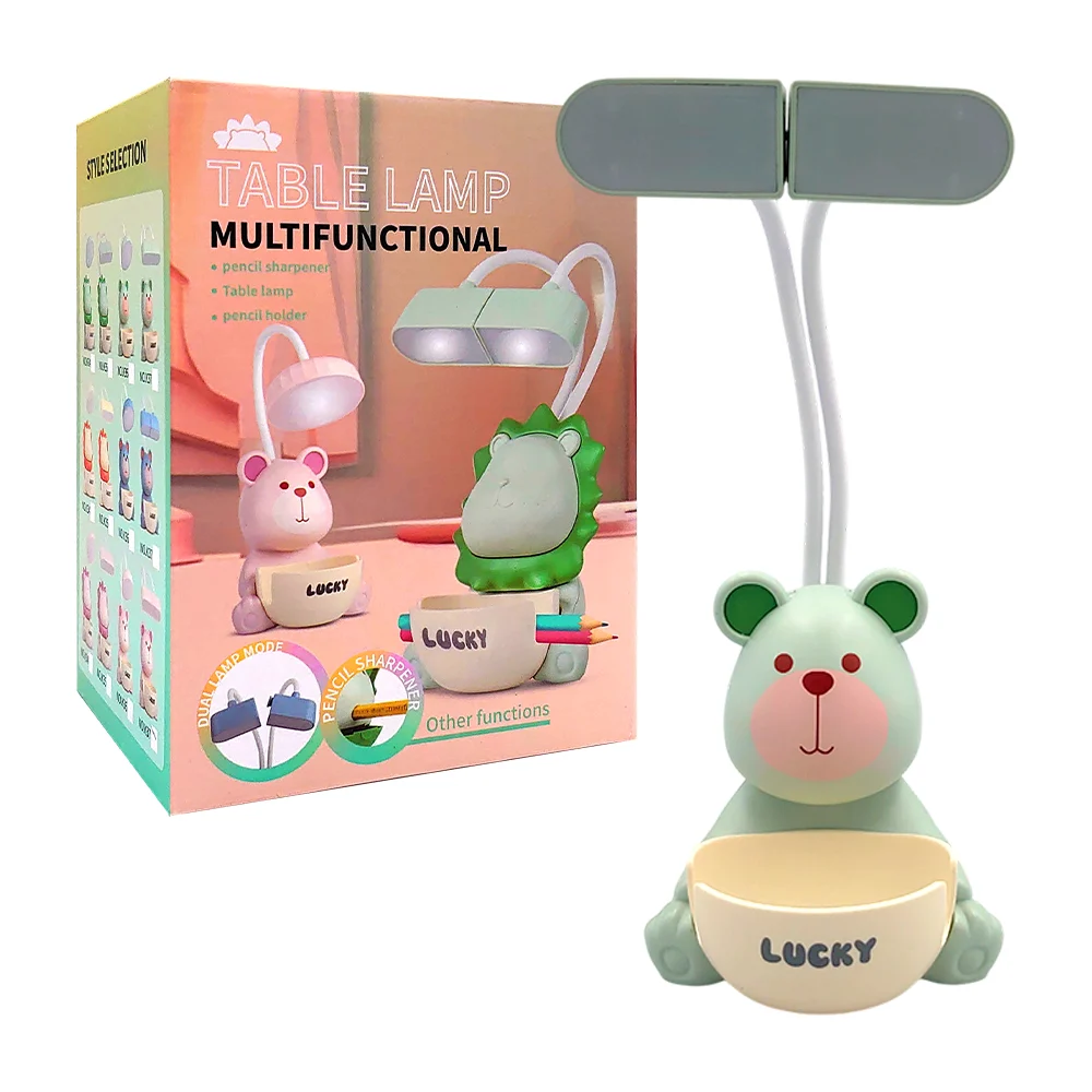Lámpara de escritorio en forma de oso kawaii con recipiente y 2 leds independientes, variedad de diseños y colores / table lamp / xtd-k37