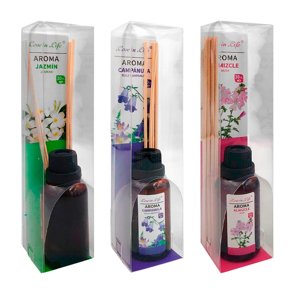 1pza Frasco mediano difusor de aroma, con varas de madera claras para aromaterapia, variedad de aromas / 30ml / love in life / xx-9