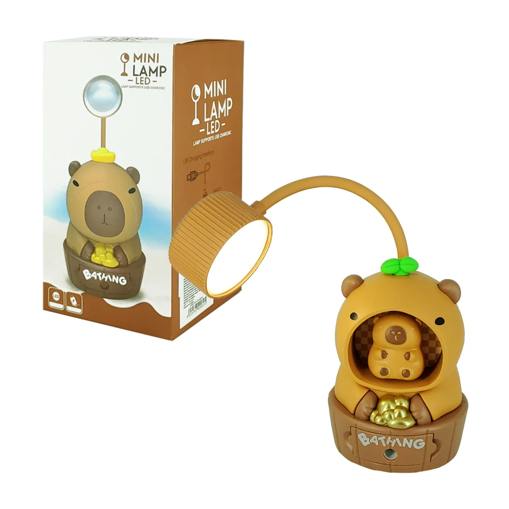 1pza Lámpara de escritorio plástica, recargable, en forma de animal animado, con sacapuntas frontal, entrada tipo c y mini figura, variedad de funciones / mini lamp led / bathing / fm-000044 / fm-000045