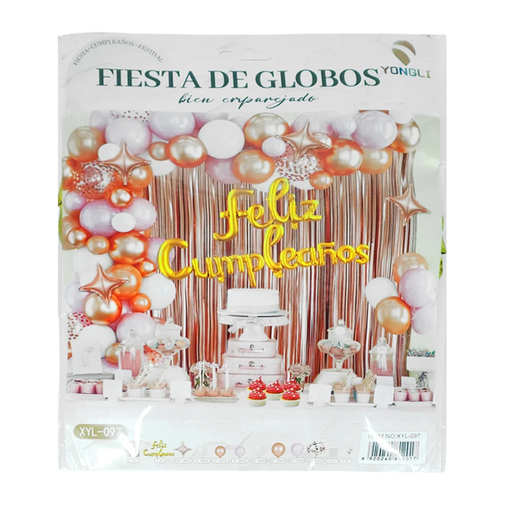 Kit decorativo de feliz cumpleaños con 63 globos de diversos tamaños, cortina, globo con frase de feliz cumpleaños, planilla de pegatinas para globo y tira de cadena transparente / yongli / xyl-097
