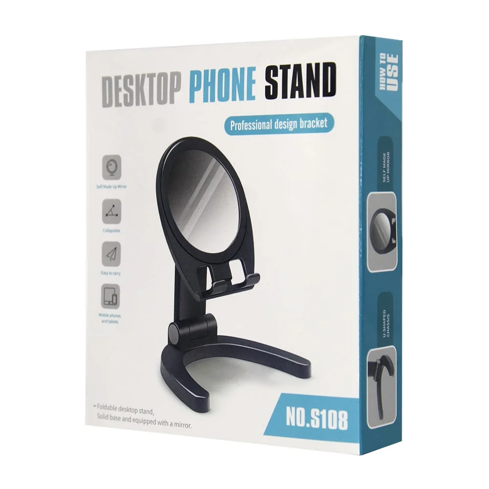 Soporte de plástico multifuncional con espejo redondo / desktop phone stand / s108