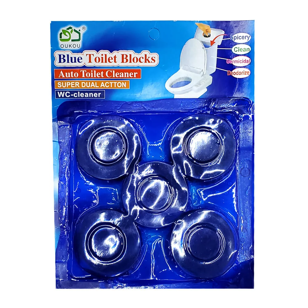 Blíster con 5 pastillas redondas azules oukou para baño, 4cm / jx-004