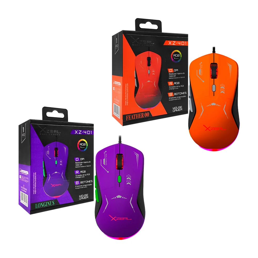 Ratón / mouse gamer xzeal con luz rgb, botones laterales, control de dpi, variedad de colores / xz.401 / xzpm1ng