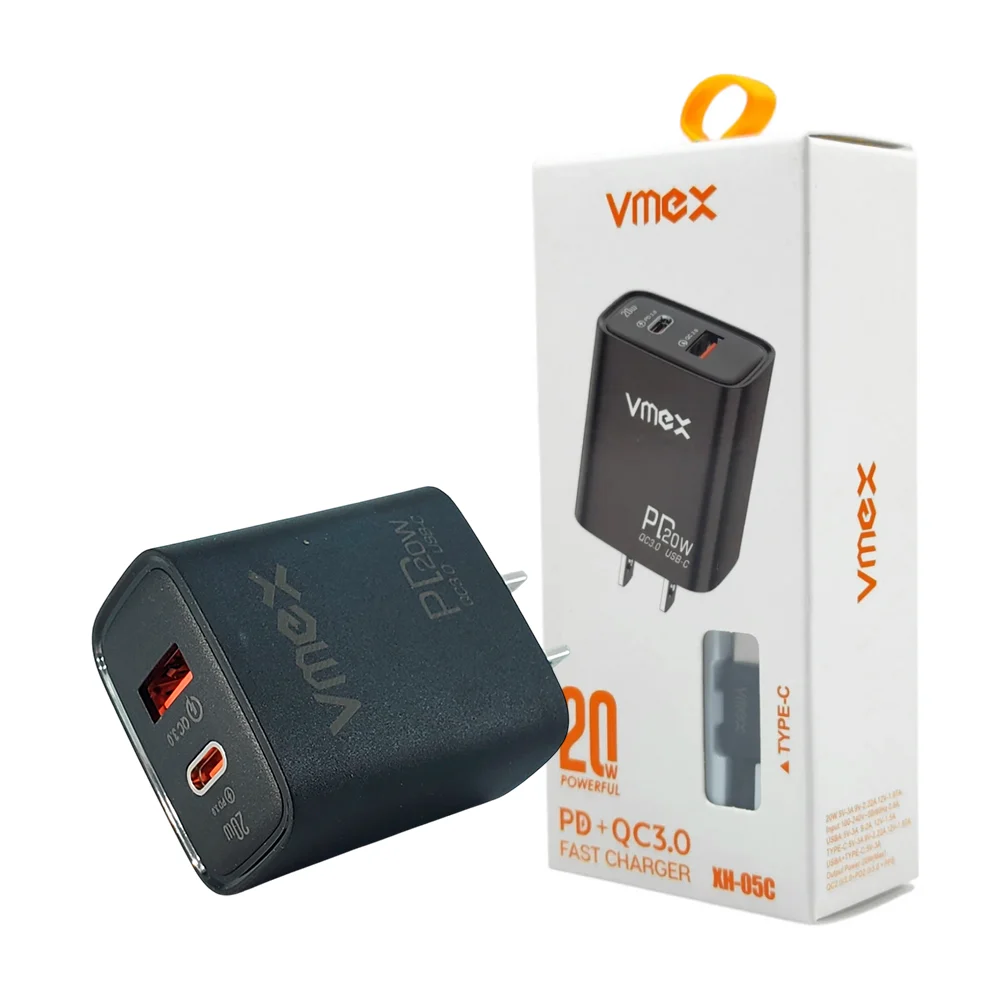 Combo cargador vmex con puertos usb y usb-c + cable tipo c a tipo c, 20 watts / pd+qc3.0