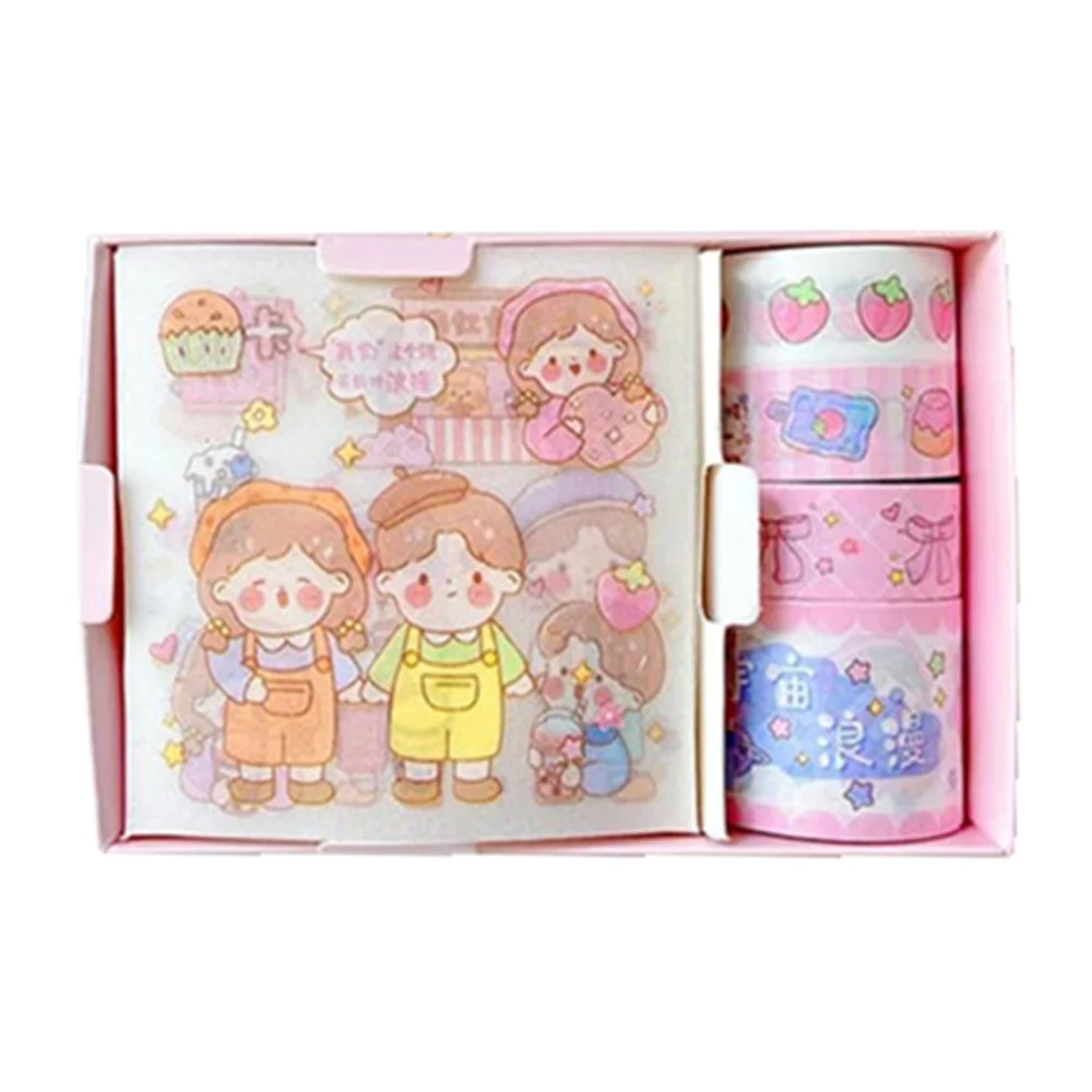 Cajita con 4 cintas adhesivas decorativas y 4 planillas de stickers animados, variedad de modelos / xm-jd2372-2