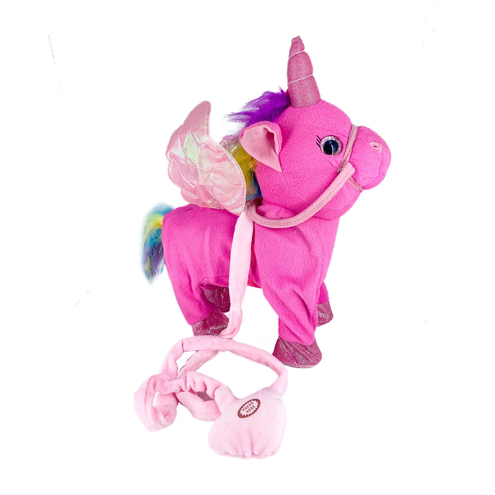 Unicornio de juguete electrónico afelpado de pilas que camina y tiene música, variedad de colores / y-084-5