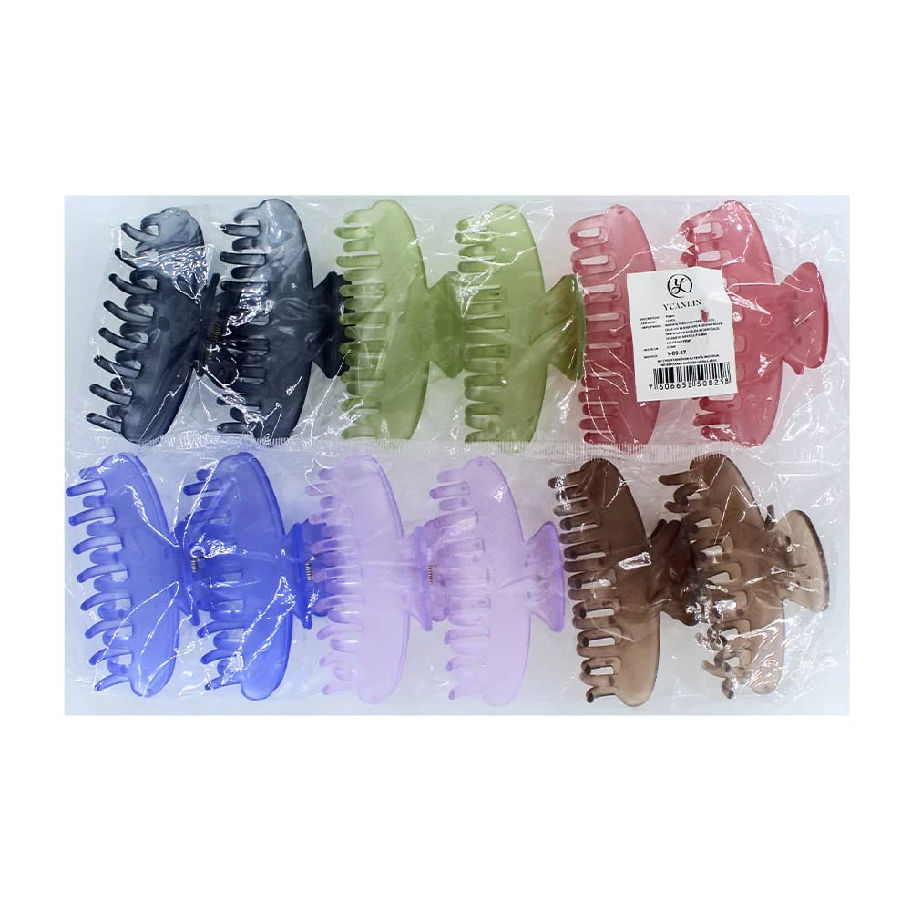 Paquete de 12 pinzas alargadas translúcidas de plástico para el cabello, variedad de colores / y-09-47