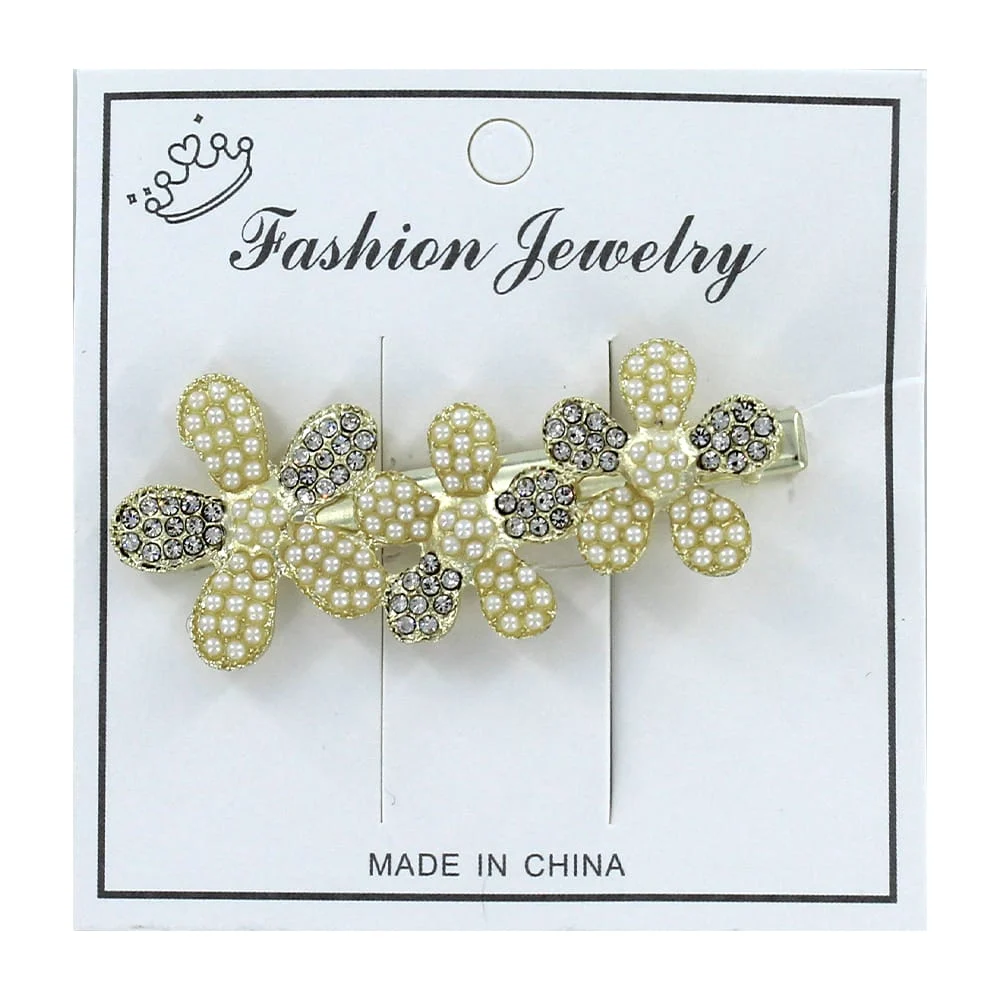 1pza Broche fashion jewelry en forma de flores con pedrería y perlas / y-611