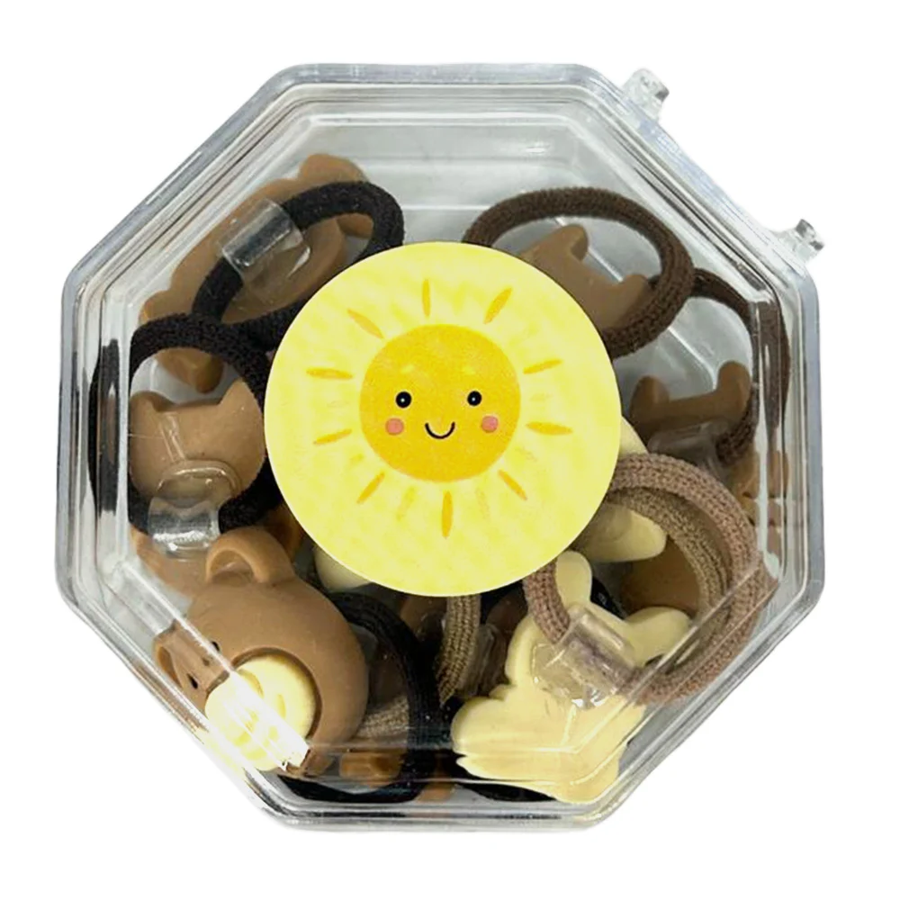 1pza Estuche caja transparente en forma de octágono con mini donas ligas de colores con diseño de osos / y-62